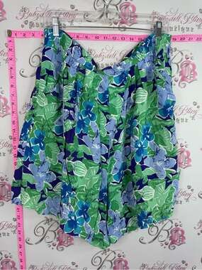 OCEANA vintage shorts High-Waist Floral Print Women's Shorts in Green & Blue